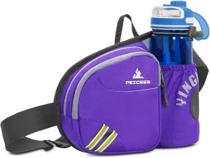 Peicees Waist Bag Fanny Pack with Water Bottle Holder for Men Women Hiking Running Dog Walking Fit All Phones (Bottle Not Included), Colorful Reflective Strip&Zipper-Purple