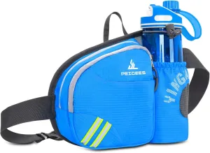 Peicees Waist Bag Fanny Pack with Water Bottle Holder for Men Women Hiking Running Dog Walking Fit All Phones (Bottle Not Included), Colorful Reflective Strip&Zipper-Sky Blue