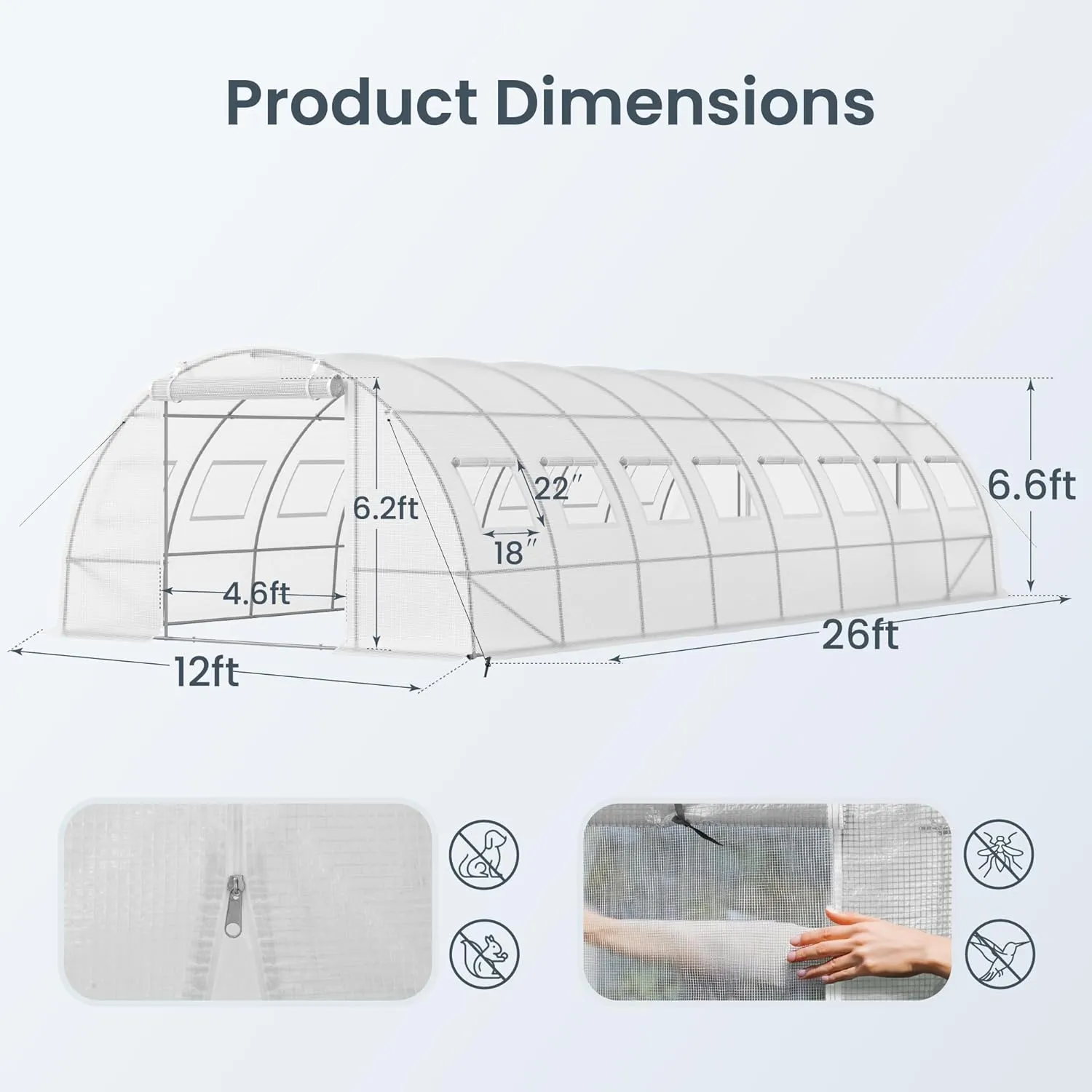 PHI VIILA Upgraded 20'x10'x6.6' Walk-in Greenhouse, Heavy Duty Green House Outside with Galvanized Steel Frame, High Tunnel PE Cover, 2 Zipper Screen Doors, Large Greenhouses for Outdoors (White)