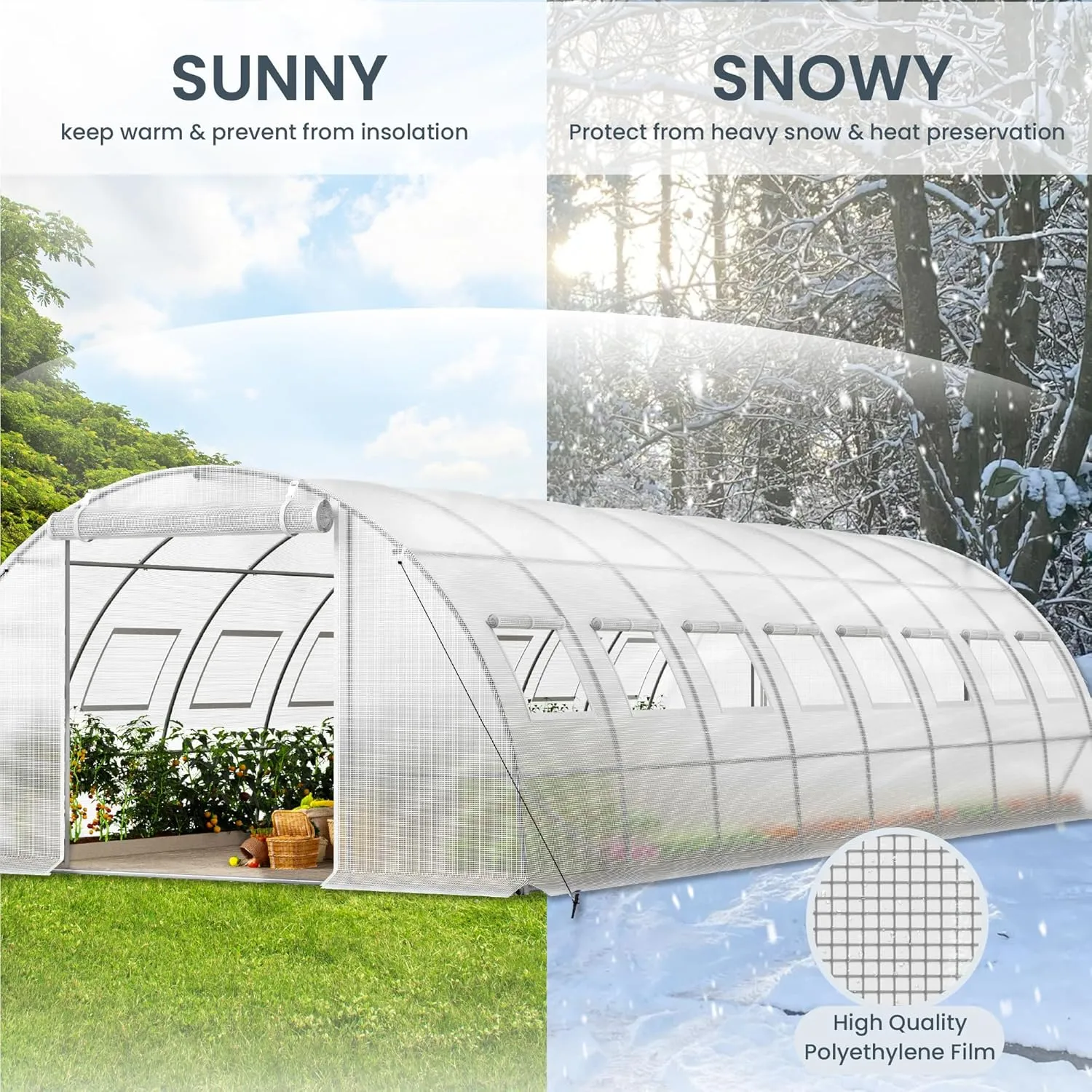 PHI VIILA Upgraded 20'x10'x6.6' Walk-in Greenhouse, Heavy Duty Green House Outside with Galvanized Steel Frame, High Tunnel PE Cover, 2 Zipper Screen Doors, Large Greenhouses for Outdoors (White)
