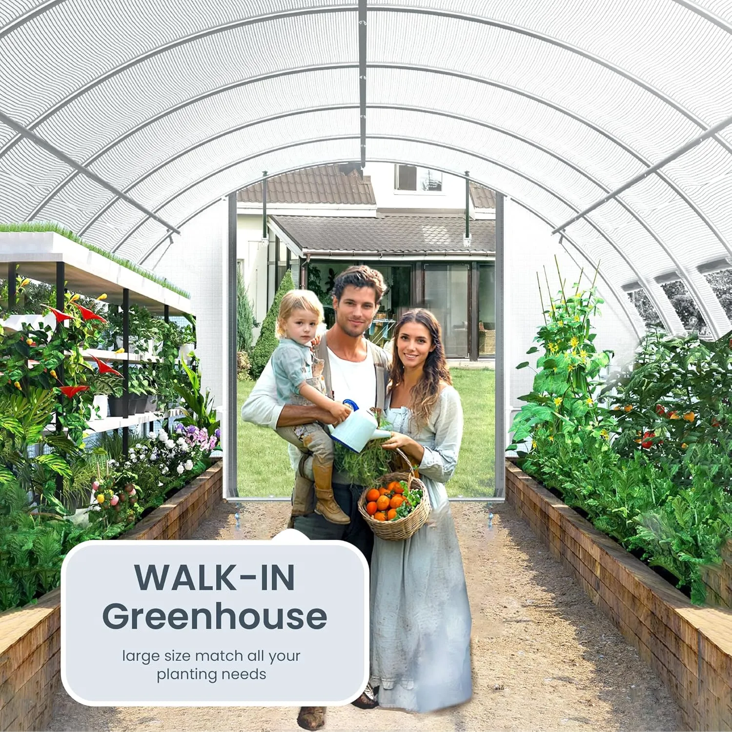 PHI VIILA Upgraded 20'x10'x6.6' Walk-in Greenhouse, Heavy Duty Green House Outside with Galvanized Steel Frame, High Tunnel PE Cover, 2 Zipper Screen Doors, Large Greenhouses for Outdoors (White)