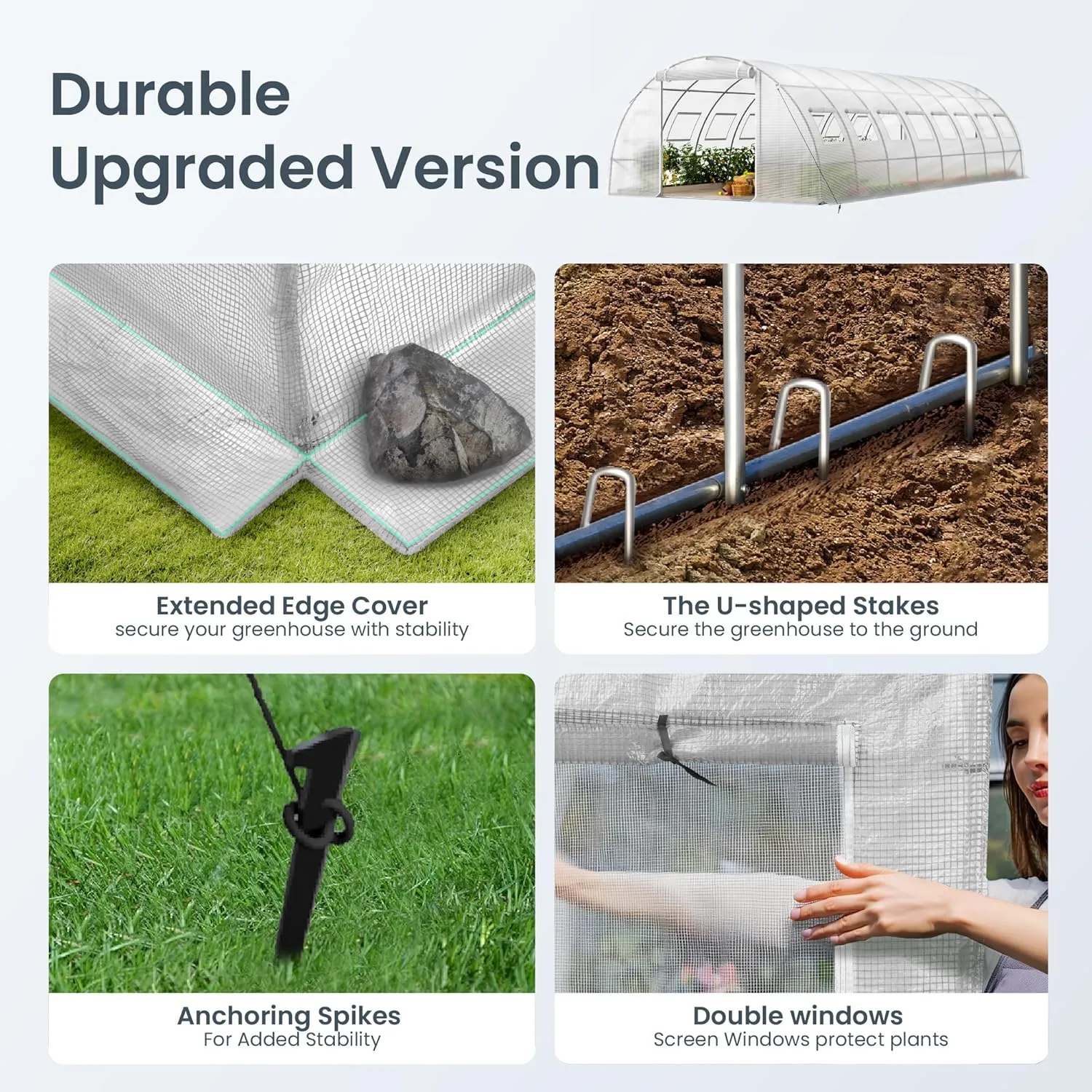 PHI VIILA Upgraded 20'x10'x6.6' Walk-in Greenhouse, Heavy Duty Green House Outside with Galvanized Steel Frame, High Tunnel PE Cover, 2 Zipper Screen Doors, Large Greenhouses for Outdoors (White)