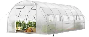 PHI VIILA Upgraded 20'x10'x6.6' Walk-in Greenhouse, Heavy Duty Green House Outside with Galvanized Steel Frame, High Tunnel PE Cover, 2 Zipper Screen Doors, Large Greenhouses for Outdoors (White)