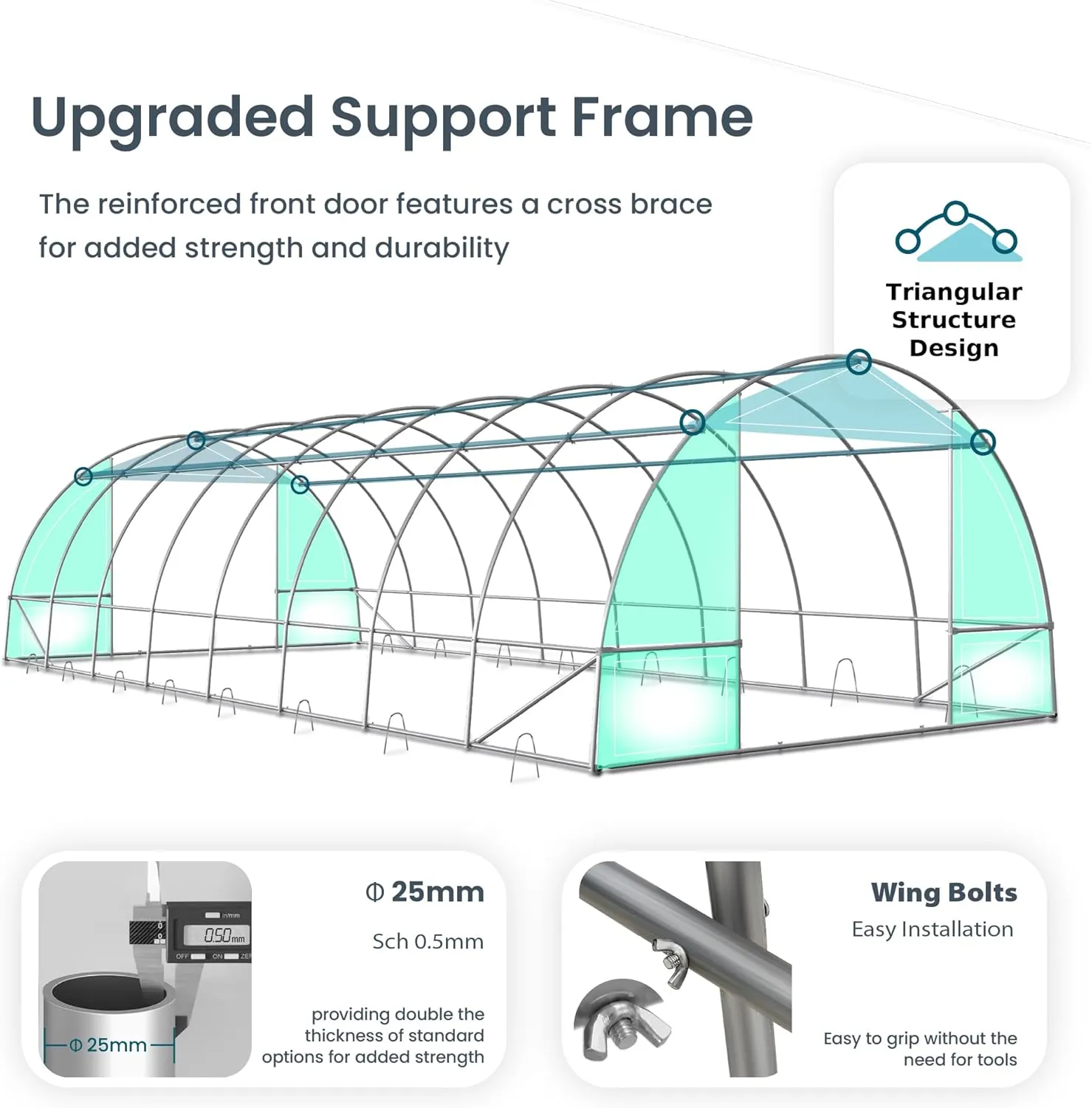 PHI VIILA Upgraded 20'x10'x6.6' Walk-in Greenhouse, Heavy Duty Green House Outside with Galvanized Steel Frame, High Tunnel PE Cover, 2 Zipper Screen Doors, Large Greenhouses for Outdoors (White)