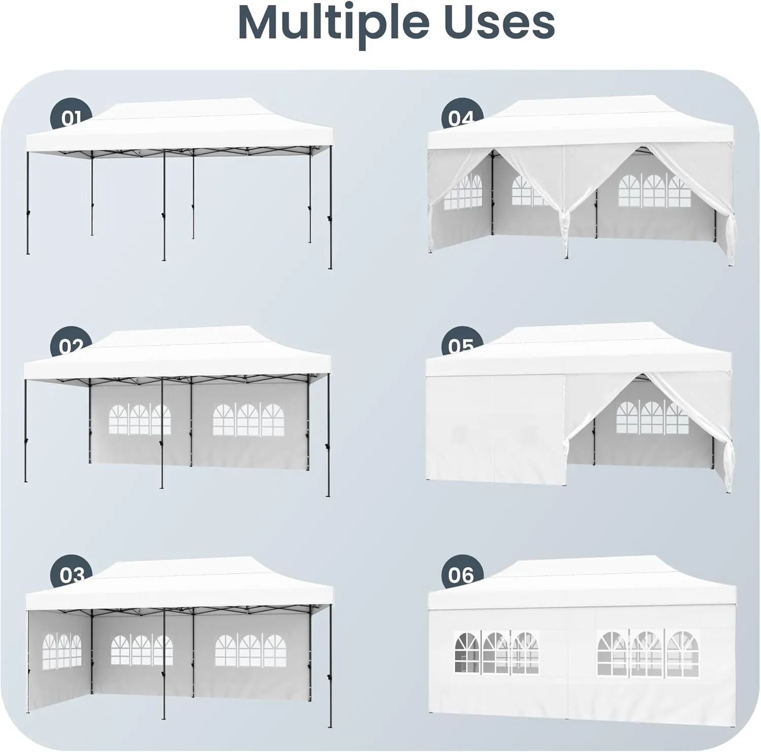 PHI VILLA 10x20 Heavy Duty Pop up Commercial Canopy White Tent with Sidewalls Sun Shade & Waterproof Protection for Outdoor Events, Weddings, and Parties