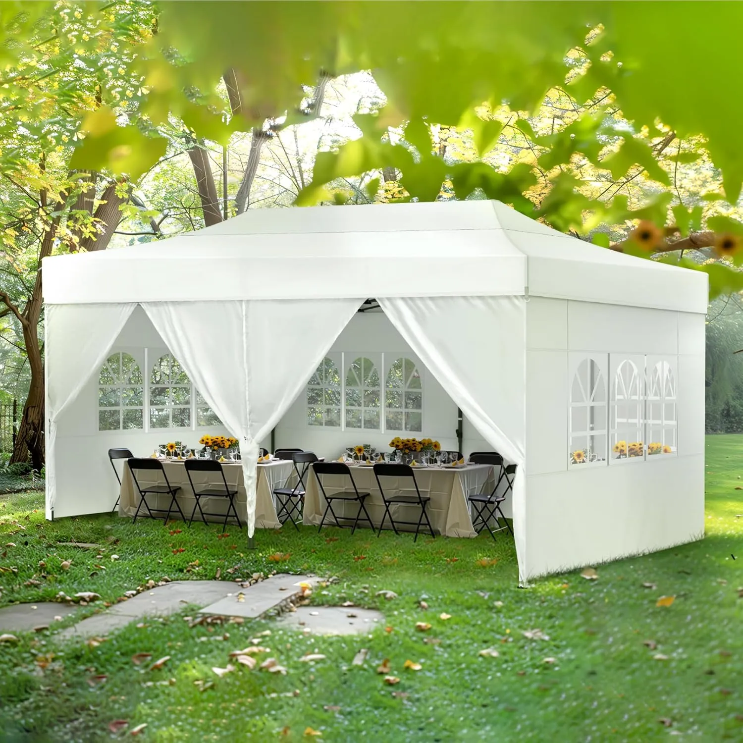 PHI VILLA 10x20 Heavy Duty Pop up Commercial Canopy White Tent with Sidewalls Sun Shade & Waterproof Protection for Outdoor Events, Weddings, and Parties