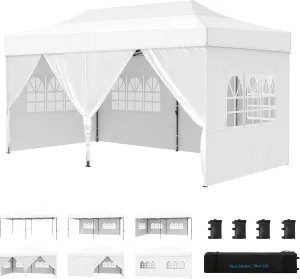 PHI VILLA 10x20 Heavy Duty Pop up Commercial Canopy White Tent with Sidewalls Sun Shade & Waterproof Protection for Outdoor Events, Weddings, and Parties