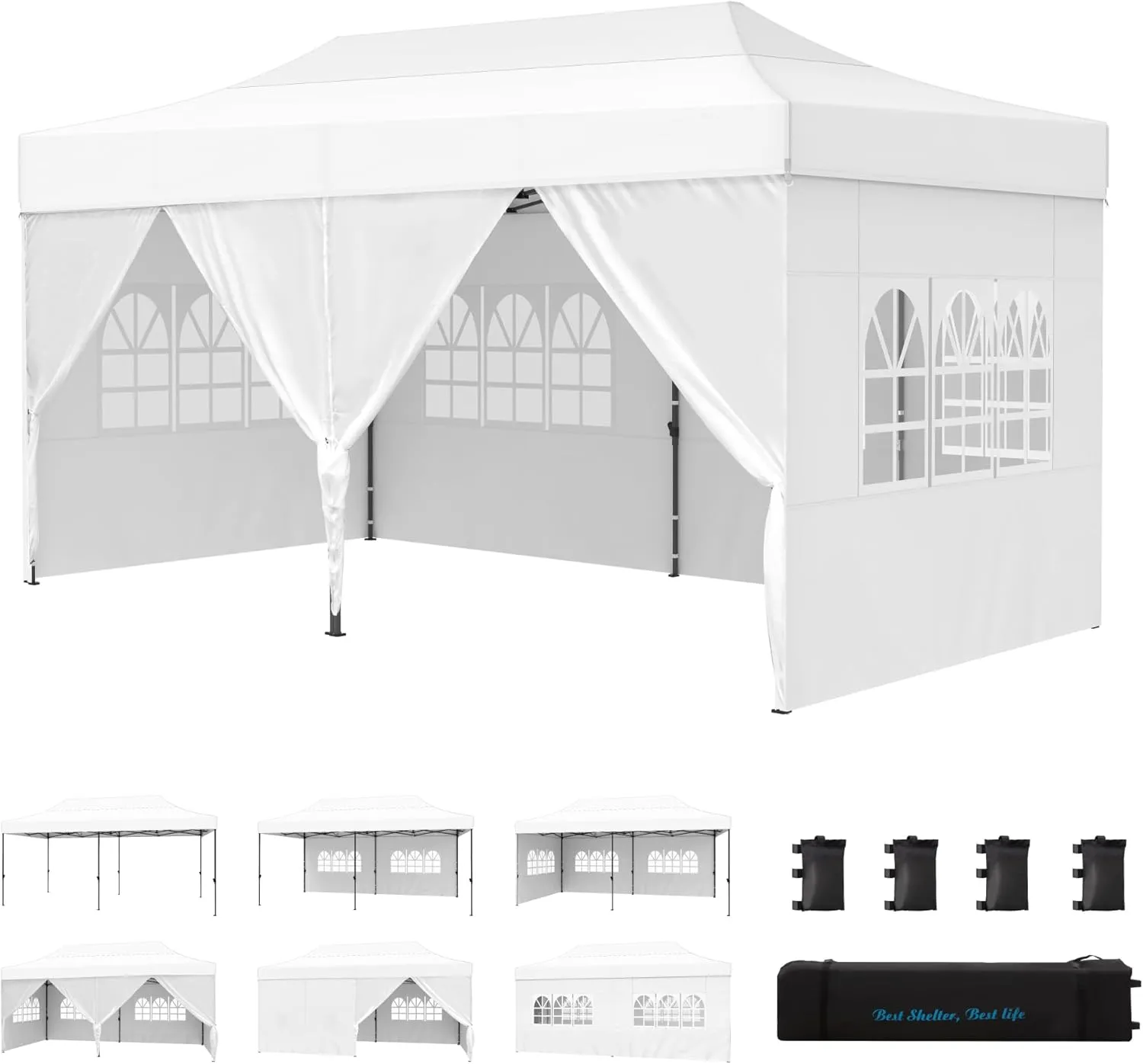 PHI VILLA 10x20 Heavy Duty Pop up Commercial Canopy White Tent with Sidewalls Sun Shade & Waterproof Protection for Outdoor Events, Weddings, and Parties