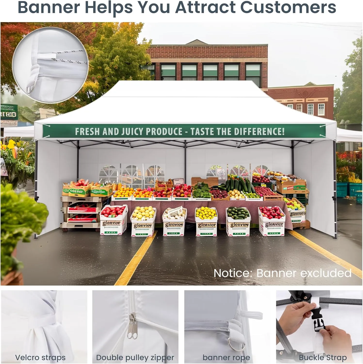 PHI VILLA 10x20 Heavy Duty Pop up Commercial Canopy White Tent with Sidewalls Sun Shade & Waterproof Protection for Outdoor Events, Weddings, and Parties