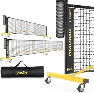Pickleball Net with Wheels, Portable 2-in-1 Pickle Ball Net with Ball Collector,22FT Regulation Size & 11FT Half Court Size, Carry Bag, Steady Metal Frame for Outdoor Indoor Driveway