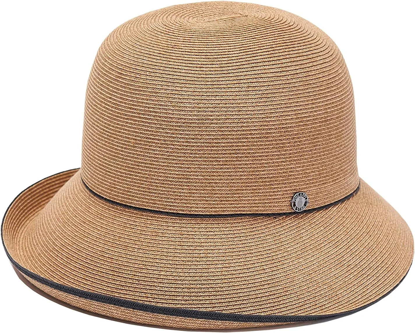 Pineapple&Star Maures Cloche Bucket Straw Sun Hat Fine Braid UPF 50  for Women