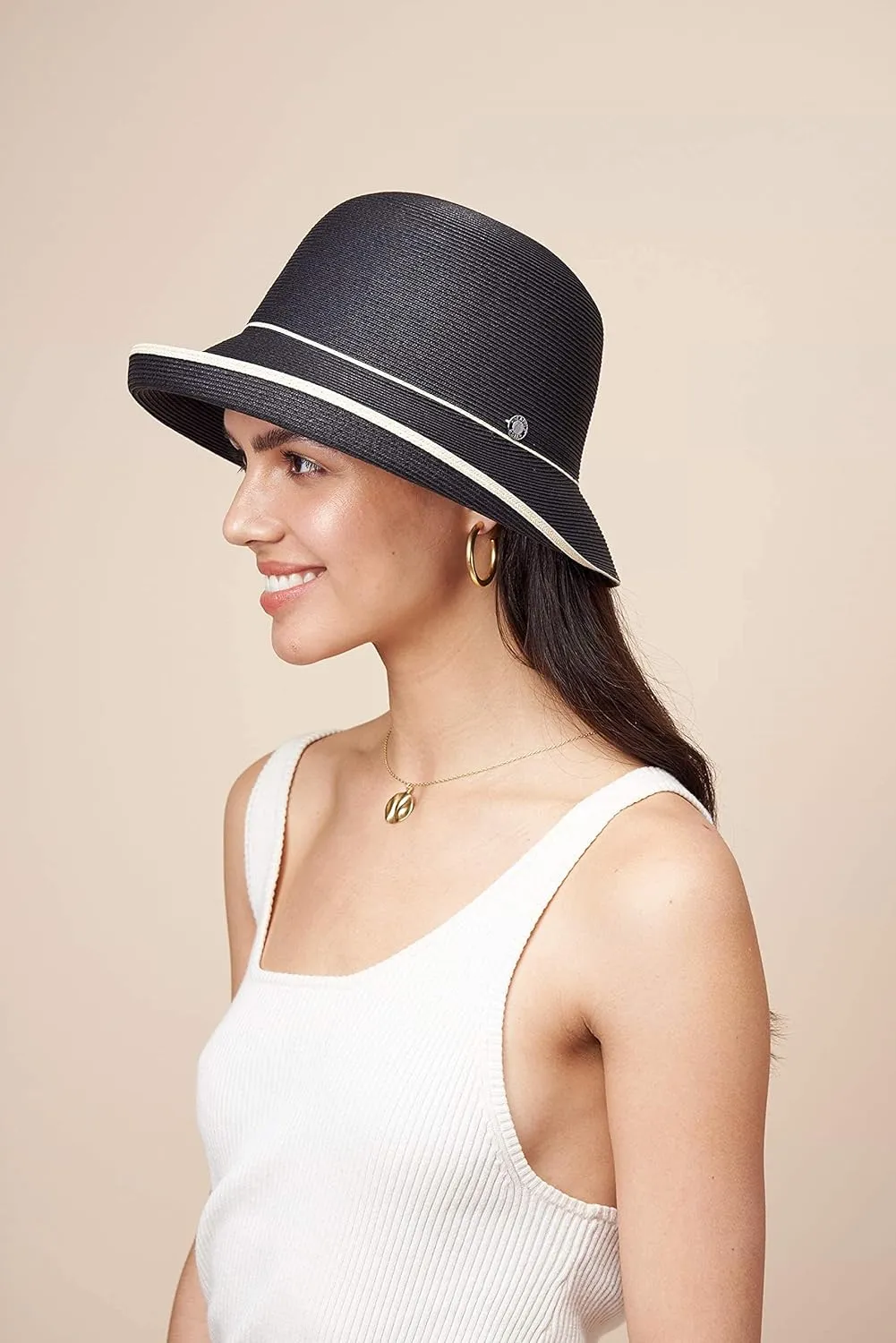 Pineapple&Star Maures Cloche Bucket Straw Sun Hat Fine Braid UPF 50  for Women