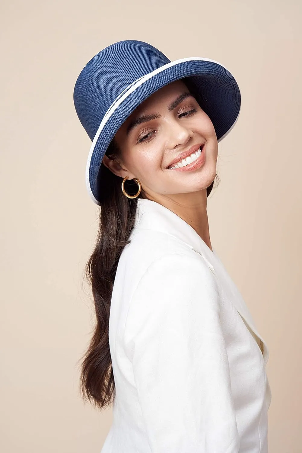 Pineapple&Star Maures Cloche Bucket Straw Sun Hat Fine Braid UPF 50  for Women