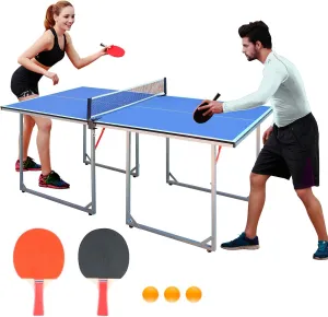 Ping Pong Table Foldable Table Tennis Table for Indoor Outdoor with Net, Table Tennis Paddles and Balls, 4.5ft/6ft/9ft Multi-Use Family Game Table for Kid Teenager Adult, Compact & Portable