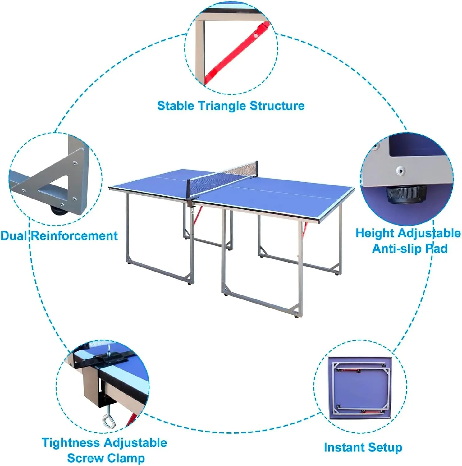 Ping Pong Table Foldable Table Tennis Table for Indoor Outdoor with Net, Table Tennis Paddles and Balls, 4.5ft/6ft/9ft Multi-Use Family Game Table for Kid Teenager Adult, Compact & Portable