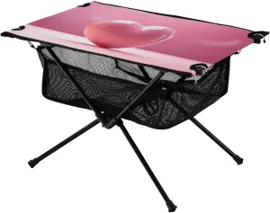 Pink Heart Portable Folding Camping Table, Compact Lightweight Beach Table with Carrying Bag for Outdoor Picnics, BBQs, Camp