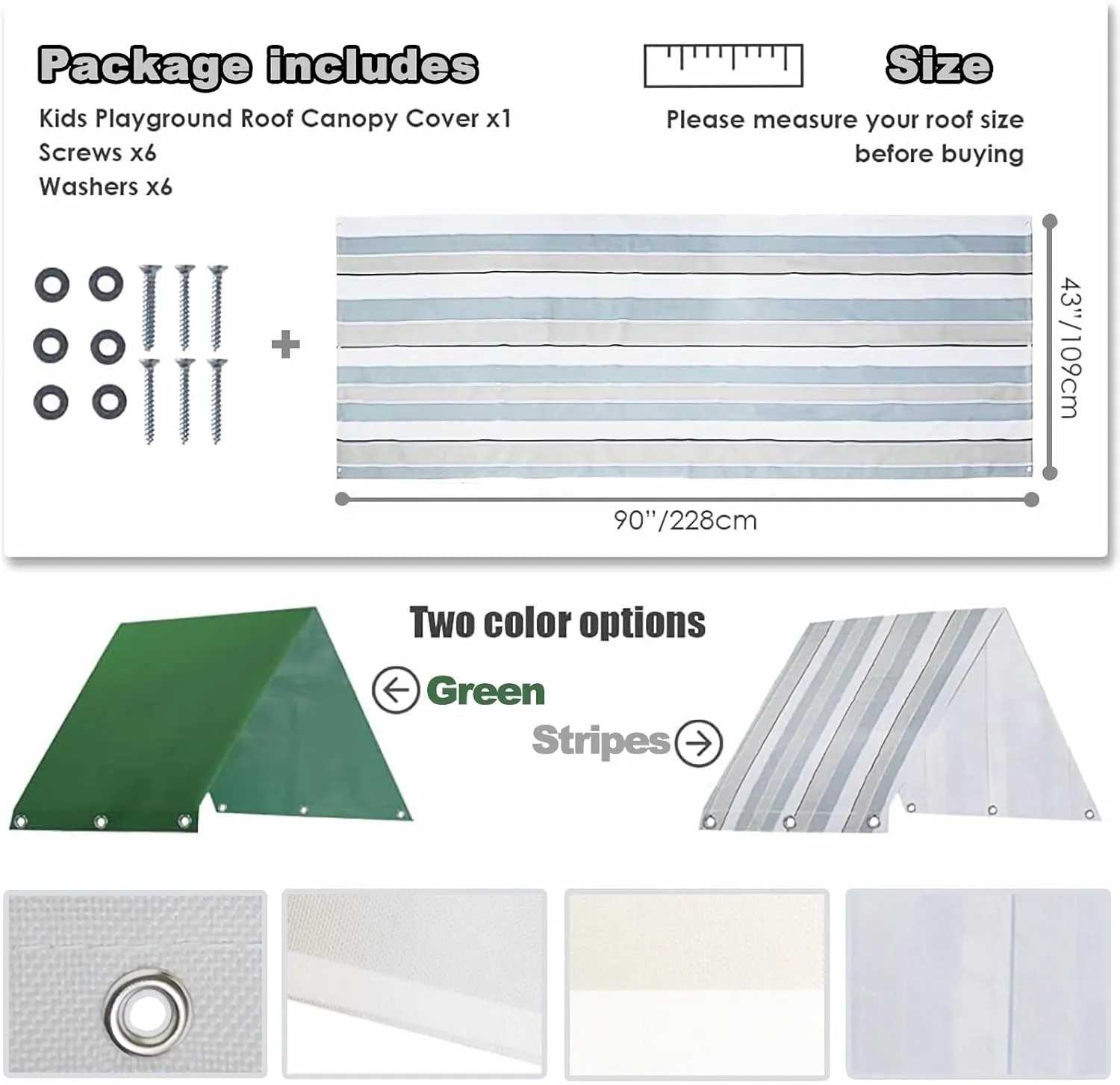 Playset Canopy Replacement 43" × 90", Playset Tarp Replacement, Waterproof 600d Oxford Cloth Swing Set Replacement Tarp, Playground Accessories for Kids Outdoor, Backyard Playground (Stripe)