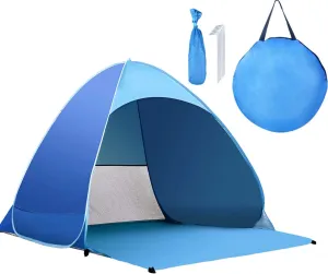 Pop Up Beach Shade - UPF 50  UV Protection for 3-4 Persons - X-Large with Carry Bag and Tent Stakes for Beach, Park, Camping