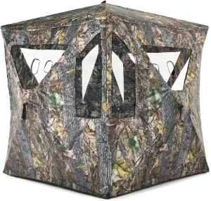Pop-up Hunting Blind, 3 Person Portable Ground Blind with 270° Perspective & Camouflage Appearance, Hub System, Carrying Bag Easy to Install and Carry (Trapezoidal Window)