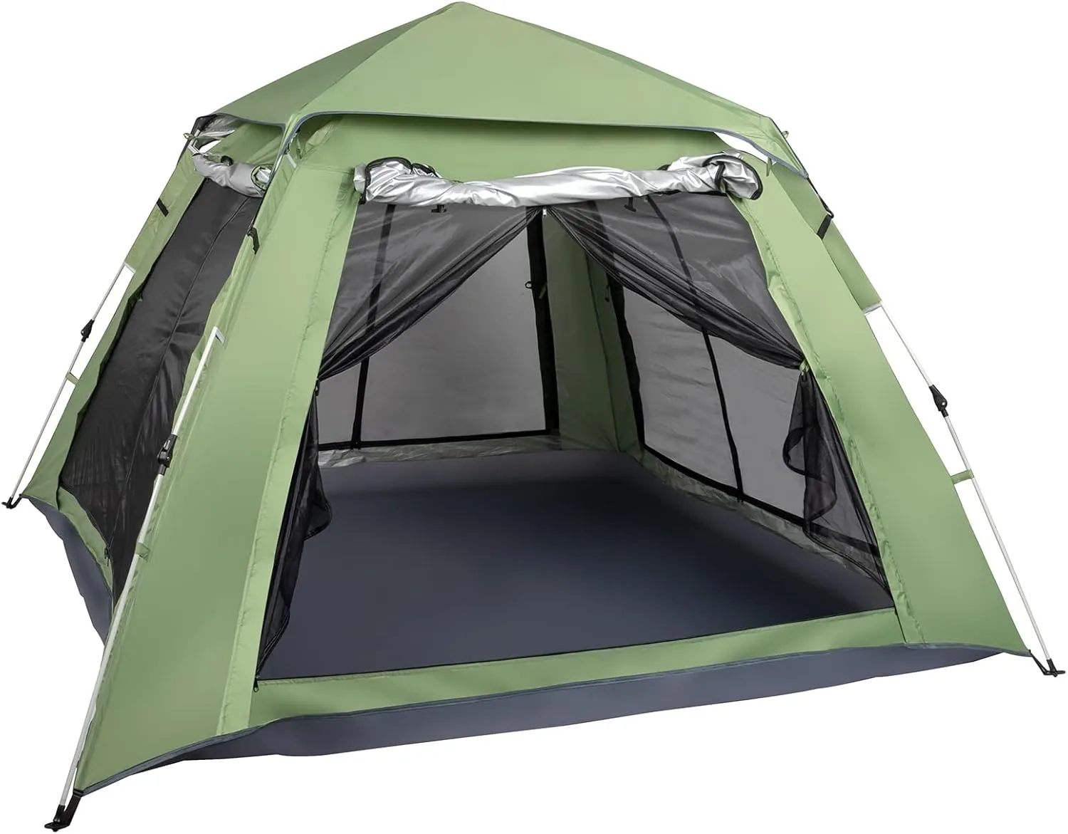 Pop Up Tents for Camping 3-4 Persons, Automatic Setup,2 in 1 Double Layer Waterproof Instant Popup Tent,Quick Easy Set Up Family Tent Shelter Outdoor,Green