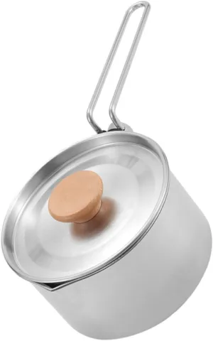 POPETPOP Portable Stainless Steel Camping Cooking Pot Detachable and Lightweight Outdoor Utensil for Hiking Noodles and Easy to Clean and Store for Picnics