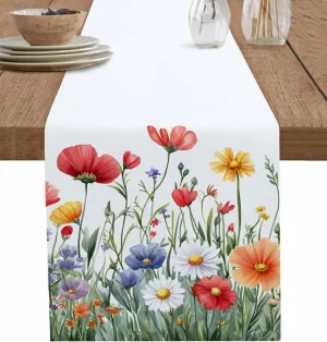 Popy Daisy Flower Table Runner Wildflower Spring Summer Plant Table Runners Dresser Scarves Kitchen Dining Table Decoration for Home Farmhouse Party Holidays 13"x48"
