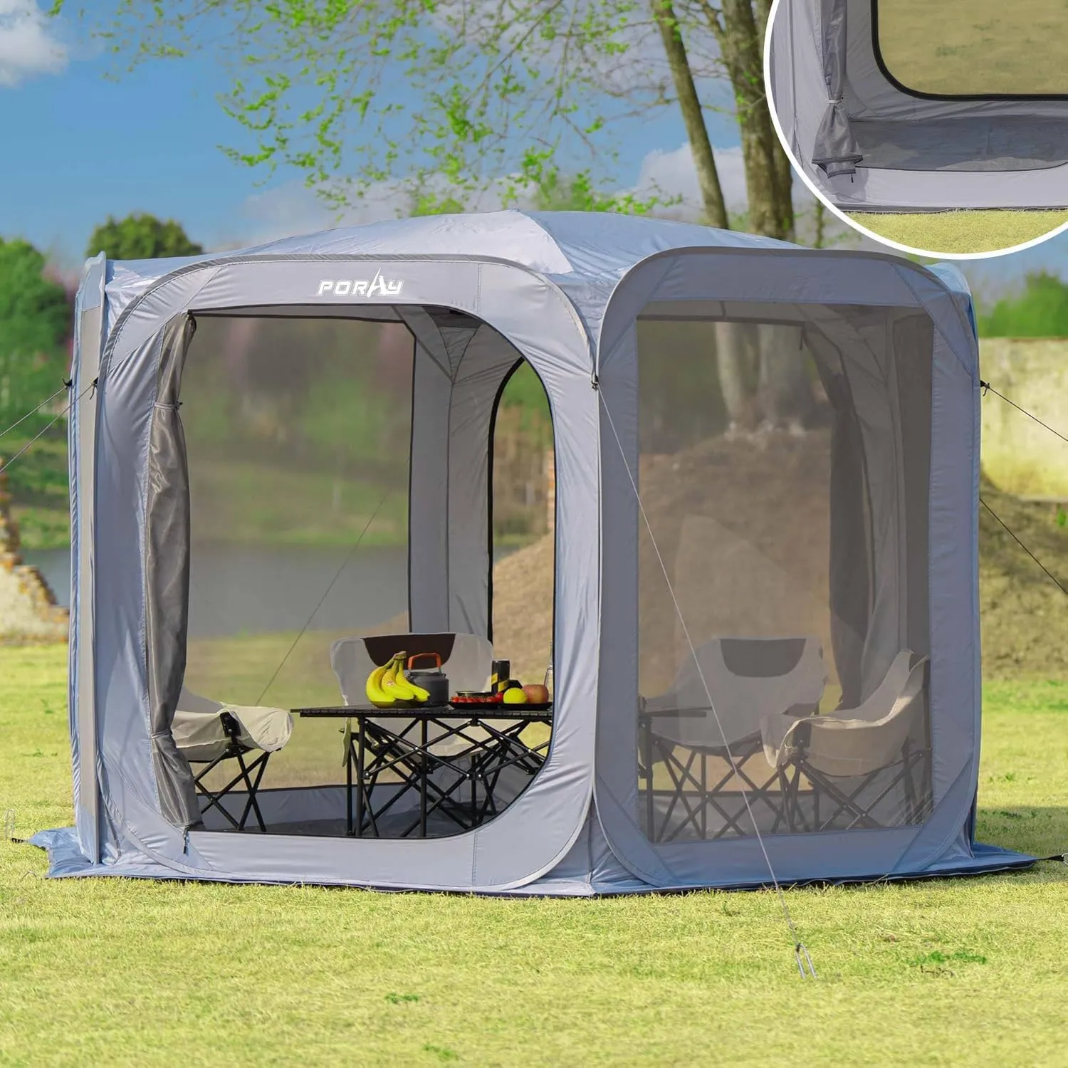 Porayhut Pop up Screen House Tent Sun Shelter with Breathable Mesh Doors,Portable Camping Tent with Detachable Waterproof Floor,10x10FT Screen Canopy Outdoor for Family Friends Party