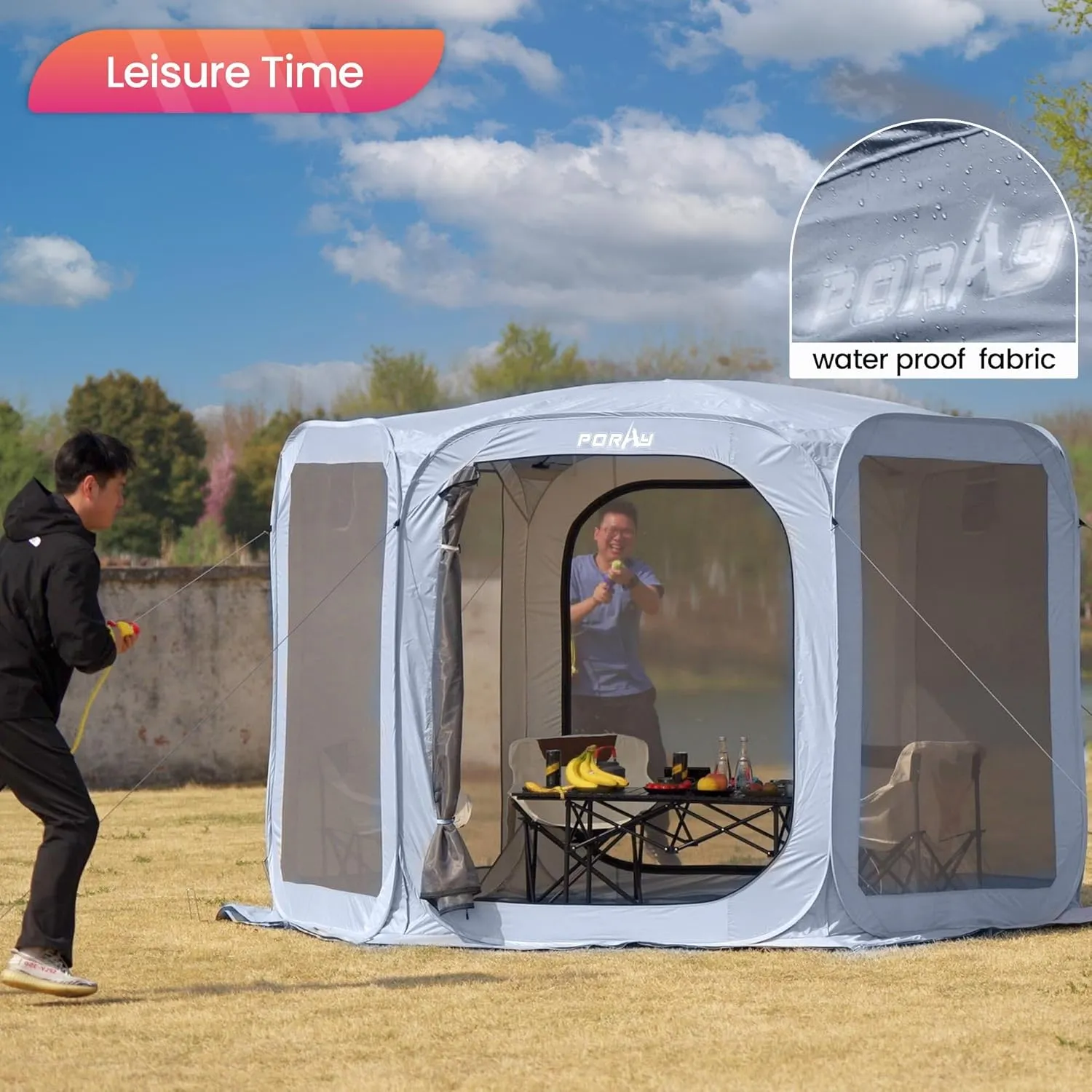 Porayhut Pop up Screen House Tent Sun Shelter with Breathable Mesh Doors,Portable Camping Tent with Detachable Waterproof Floor,10x10FT Screen Canopy Outdoor for Family Friends Party