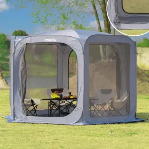 Porayhut Pop up Screen House Tent Sun Shelter with Breathable Mesh Doors,Portable Camping Tent with Detachable Waterproof Floor,10x10FT Screen Canopy Outdoor for Family Friends Party