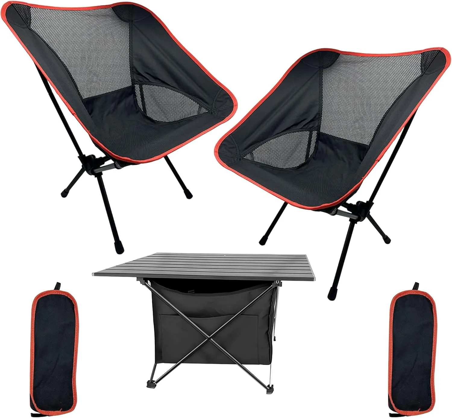 Portable Camping Chair Table Set, Folding Camping Chair Ultralight Aluminum Beach Table Portable Lightweight Camping Chair Table Set for Camping Travel Beach and Picnic (1 Table and 2 Chairs)