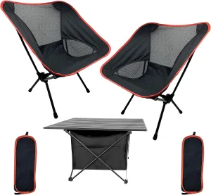 Portable Camping Chair Table Set, Folding Camping Chair Ultralight Aluminum Beach Table Portable Lightweight Camping Chair Table Set for Camping Travel Beach and Picnic (1 Table and 2 Chairs)