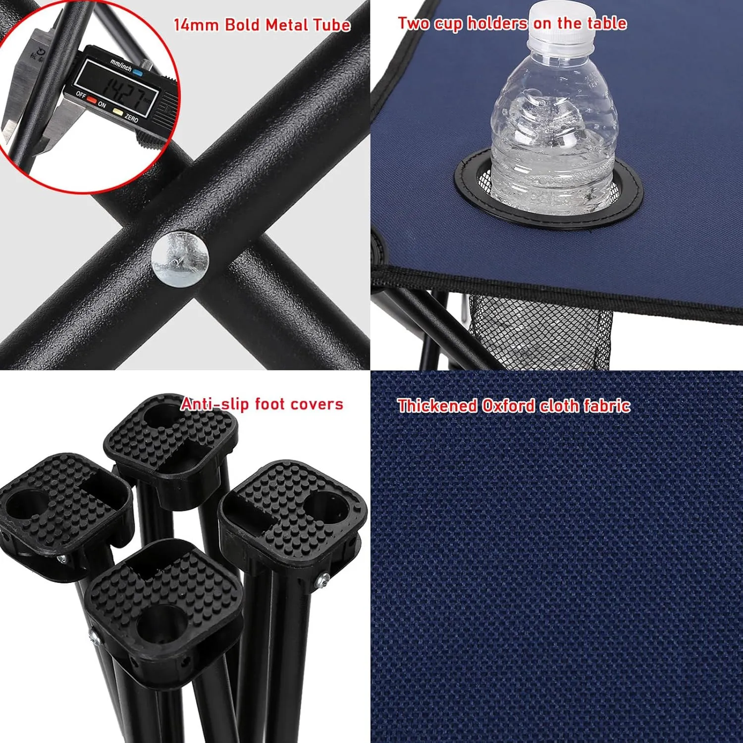 Portable Camping Folding Table with Storage Bag, 600D Oxford Lightweight Folding Picnic Table with 2 Cup Holders, Small Beach Table for Outdoor Indoor Grill Hiking BBQ