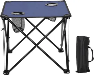 Portable Camping Folding Table with Storage Bag, 600D Oxford Lightweight Folding Picnic Table with 2 Cup Holders, Small Beach Table for Outdoor Indoor Grill Hiking BBQ