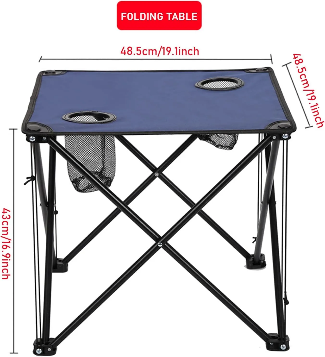 Portable Camping Folding Table with Storage Bag, 600D Oxford Lightweight Folding Picnic Table with 2 Cup Holders, Small Beach Table for Outdoor Indoor Grill Hiking BBQ