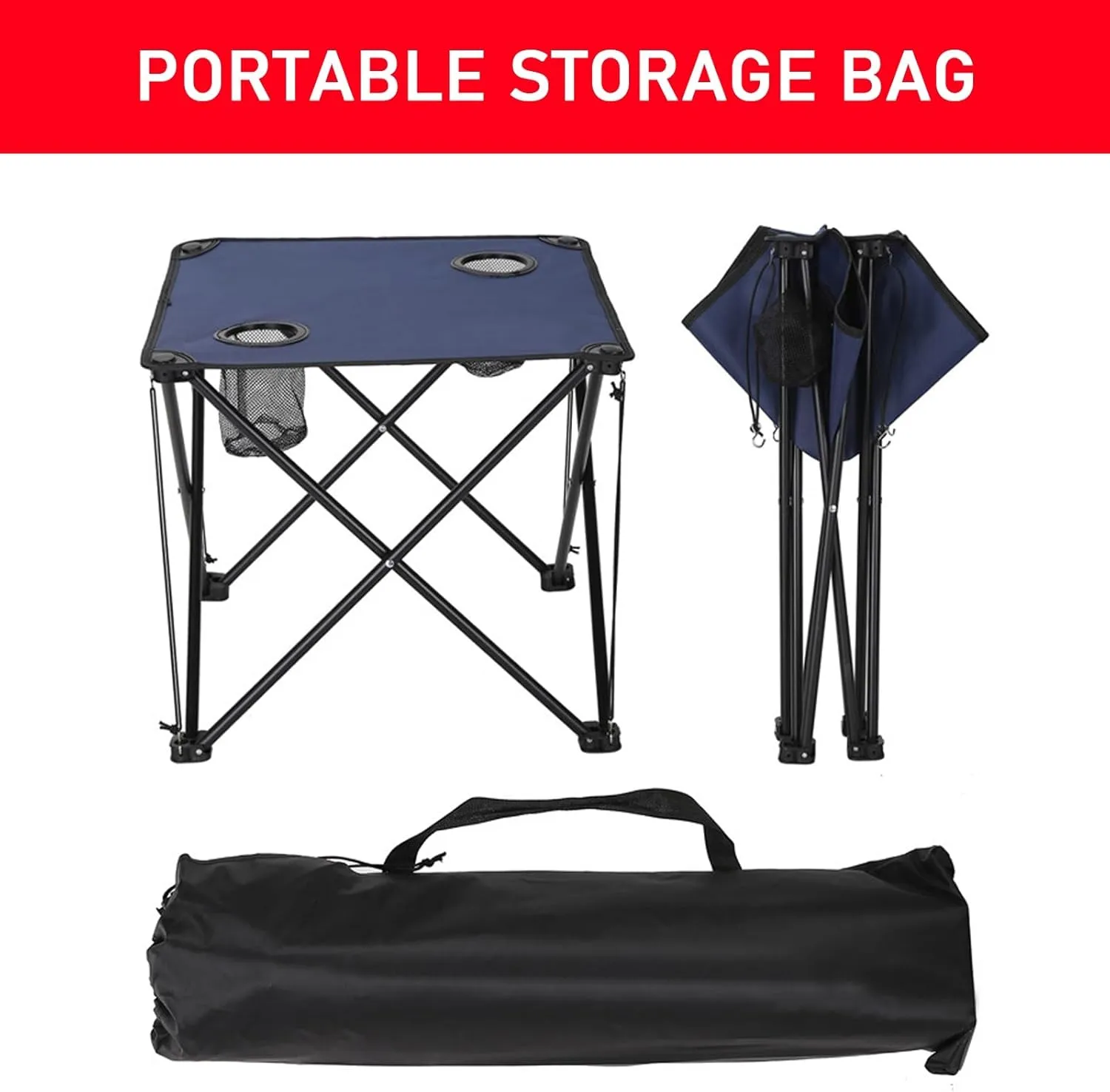 Portable Camping Folding Table with Storage Bag, 600D Oxford Lightweight Folding Picnic Table with 2 Cup Holders, Small Beach Table for Outdoor Indoor Grill Hiking BBQ