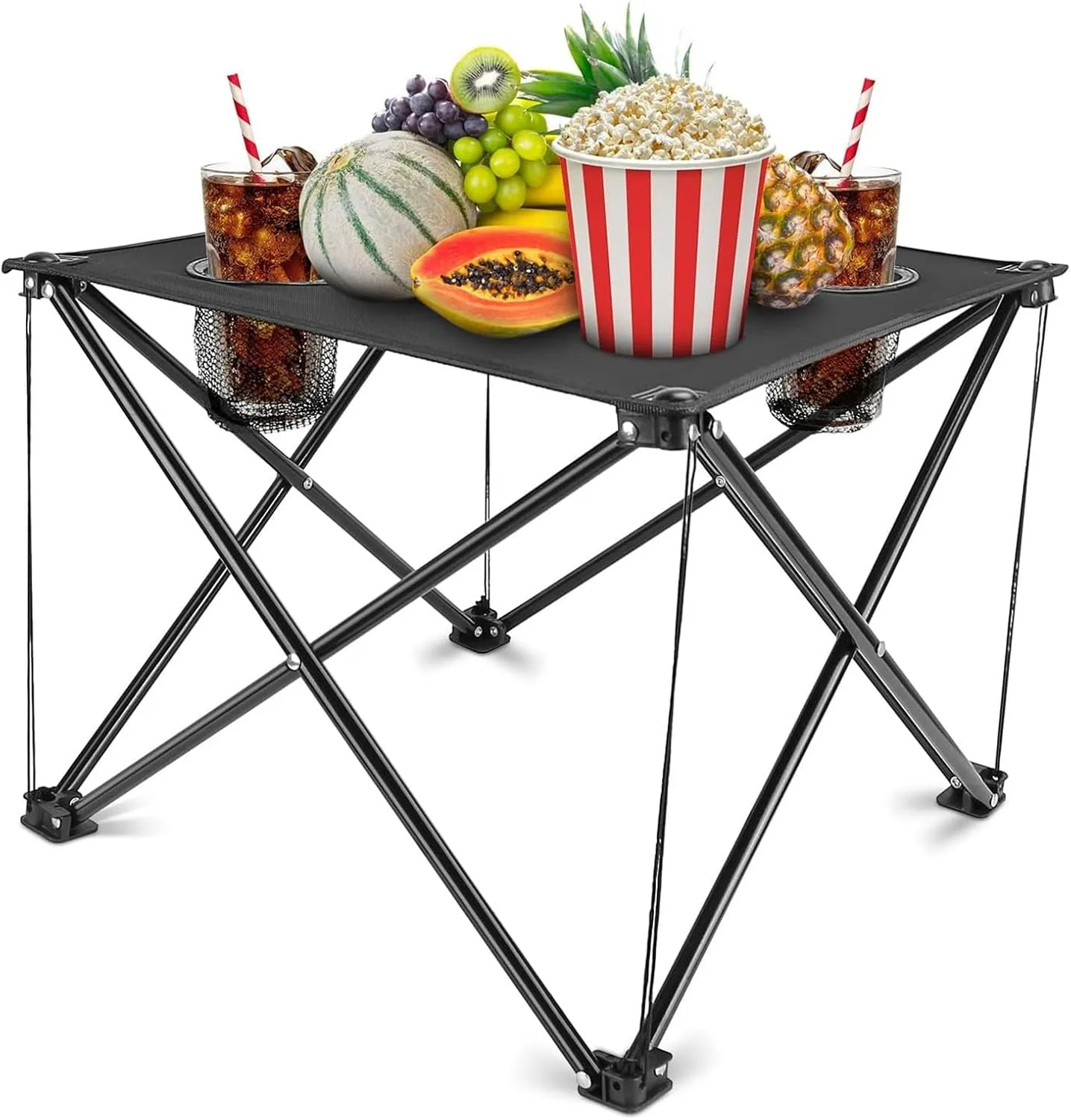 Portable Camping Folding Table with Storage Bag, 600D Oxford Lightweight Folding Picnic Table with 2 Cup Holders, Small Beach Table for Outdoor Indoor Grill Hiking BBQ