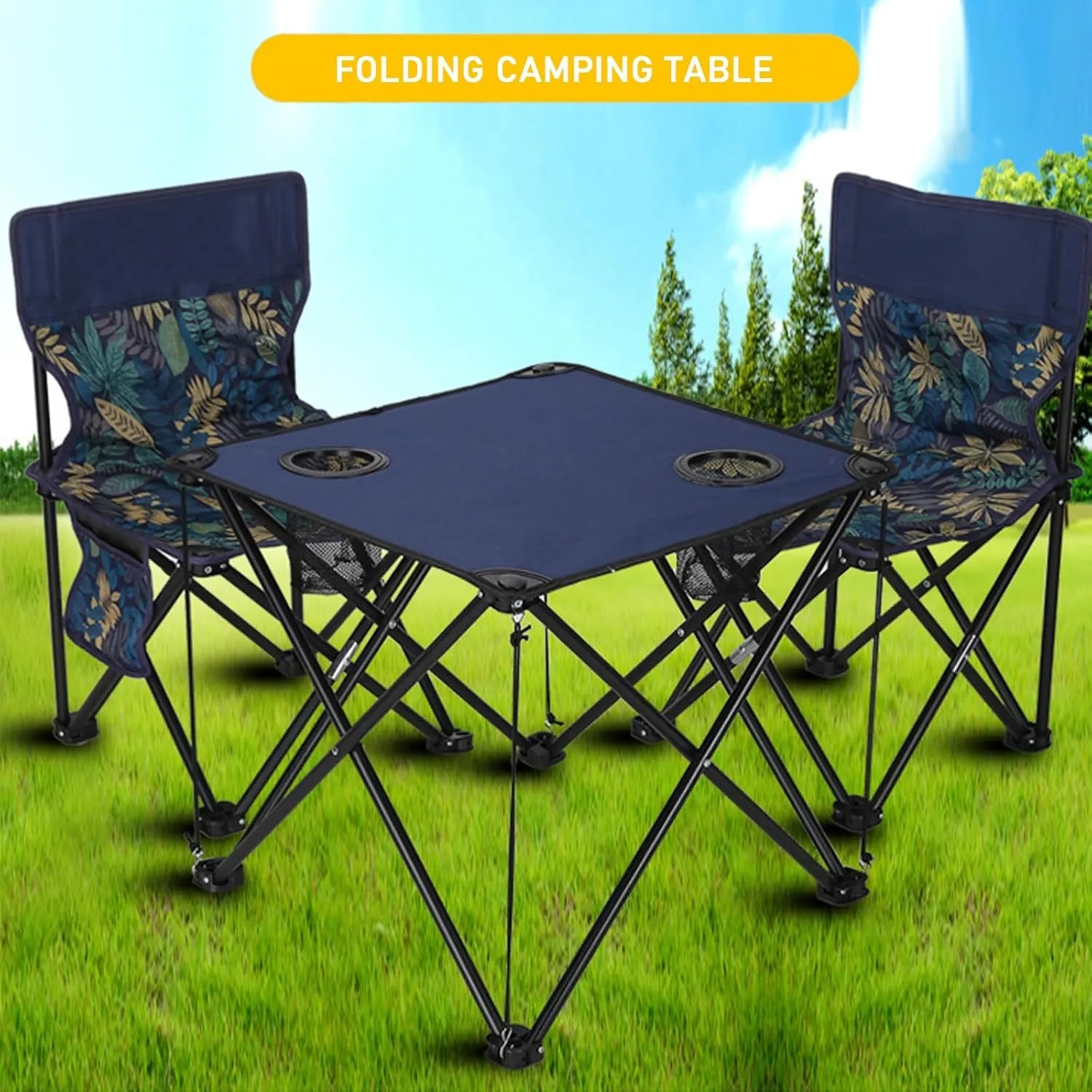 Portable Camping Folding Table with Storage Bag, 600D Oxford Lightweight Folding Picnic Table with 2 Cup Holders, Small Beach Table for Outdoor Indoor Grill Hiking BBQ