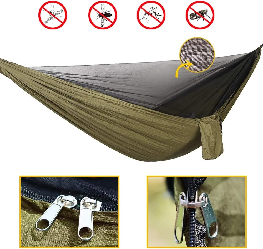 Portable Camping Hammock Set,Single Double Hammock,Insect-Proof net,Rain Fly Tarp,high-Strength Parachute Cloth Hammock,Backpack Hiking Courtyard Outdoor Activities.