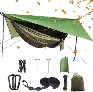 Portable Camping Hammock Set,Single Double Hammock,Insect-Proof net,Rain Fly Tarp,high-Strength Parachute Cloth Hammock,Backpack Hiking Courtyard Outdoor Activities.