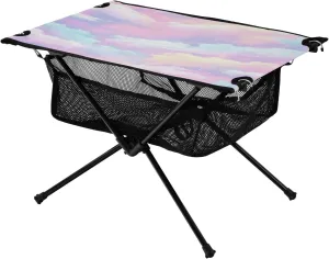 Portable Camping Table Foldable with Mesh Storage Lightweight Compact Camp Tent Side Table for Outside,Camping,Hiking,Tailgating,Dreamy Sky