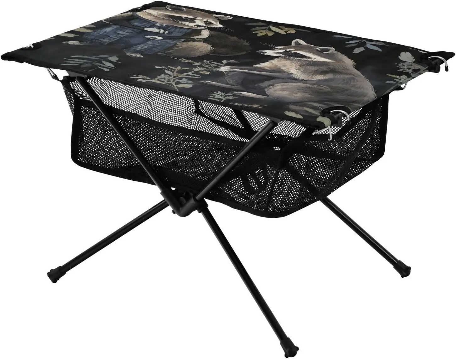 Portable Camping Table Foldable with Mesh Storage Lightweight Compact Camp Tent Side Table for Outside,Camping,Hiking,Tailgating,Forest Sloth