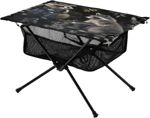 Portable Camping Table Foldable with Mesh Storage Lightweight Compact Camp Tent Side Table for Outside,Camping,Hiking,Tailgating,Forest Sloth