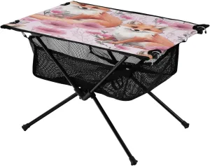 Portable Camping Table Foldable with Mesh Storage Lightweight Compact Camp Tent Side Table for Outside,Camping,Hiking,Tailgating,Fox