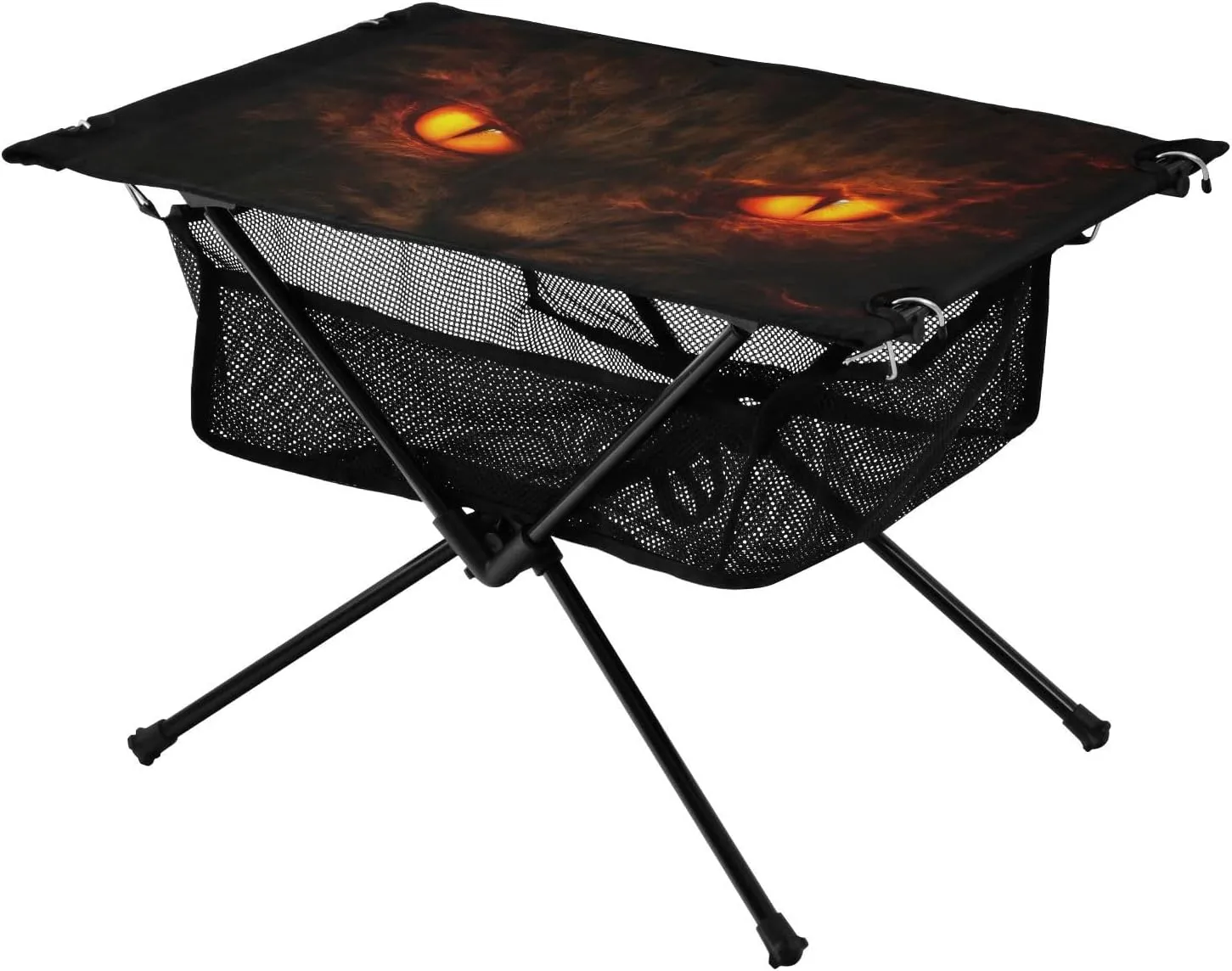 Portable Camping Table Foldable with Mesh Storage Lightweight Compact Camp Tent Side Table for Outside,Camping,Hiking,Tailgating,Red Eyes