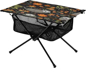 Portable Camping Table Foldable with Mesh Storage Lightweight Compact Camp Tent Side Table for Outside,Camping,Hiking,Tailgating,Sloth