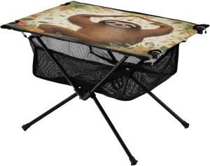Portable Camping Table Foldable with Mesh Storage Lightweight Compact Camp Tent Side Table for Outside,Camping,Hiking,Tailgating,Sloth