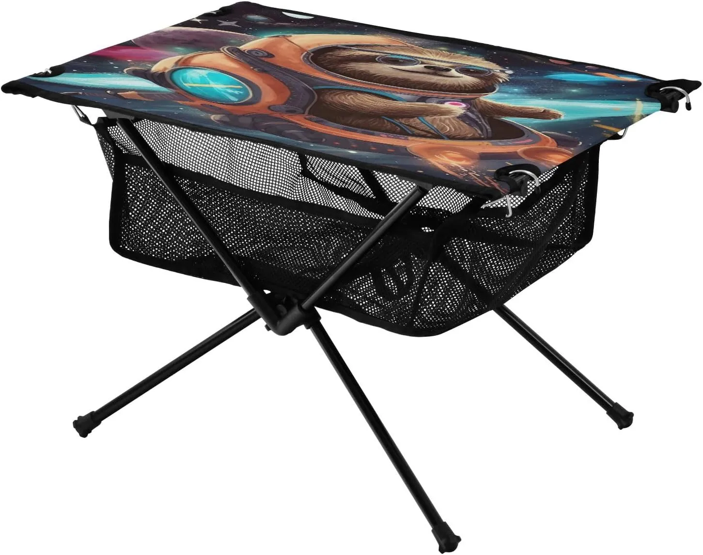 Portable Camping Table Foldable with Mesh Storage Lightweight Compact Camp Tent Side Table for Outside,Camping,Hiking,Tailgating,Sloth