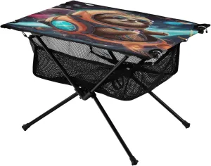 Portable Camping Table Foldable with Mesh Storage Lightweight Compact Camp Tent Side Table for Outside,Camping,Hiking,Tailgating,Sloth
