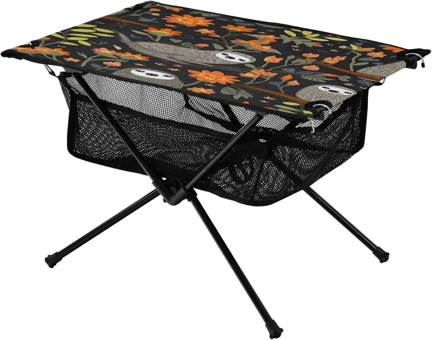 Portable Camping Table Foldable with Mesh Storage Lightweight Compact Camp Tent Side Table for Outside,Camping,Hiking,Tailgating,Sloth