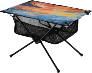 Portable Camping Table Foldable with Mesh Storage Lightweight Compact Camp Tent Side Table for Outside,Camping,Hiking,Tailgating,Space Galaxy Girl